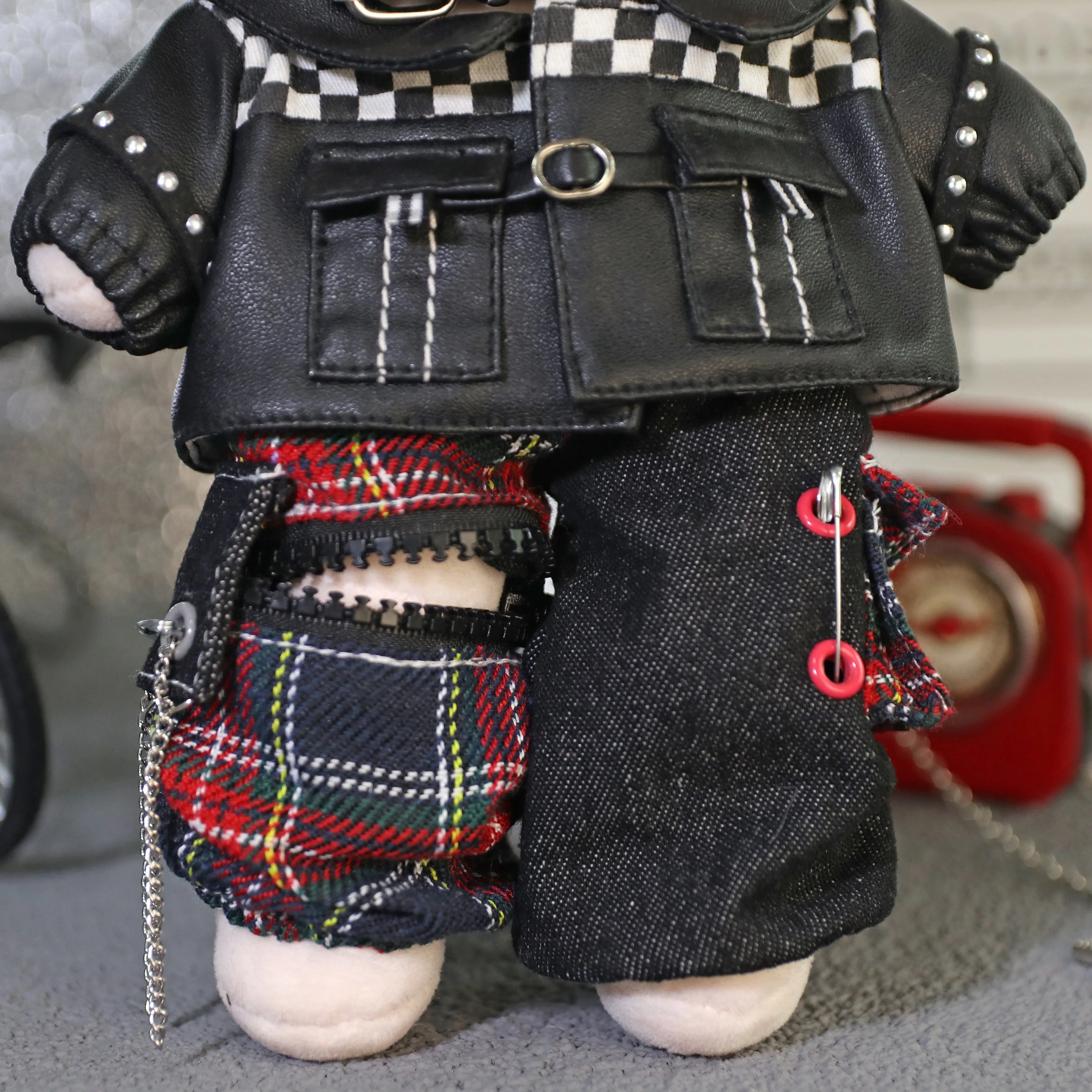 Black Bubble Series Punk Street 25/30cm Special Doll PU Jacket Plaid Pants Outfit accessori Cosplay Dress Up Clothes Suit