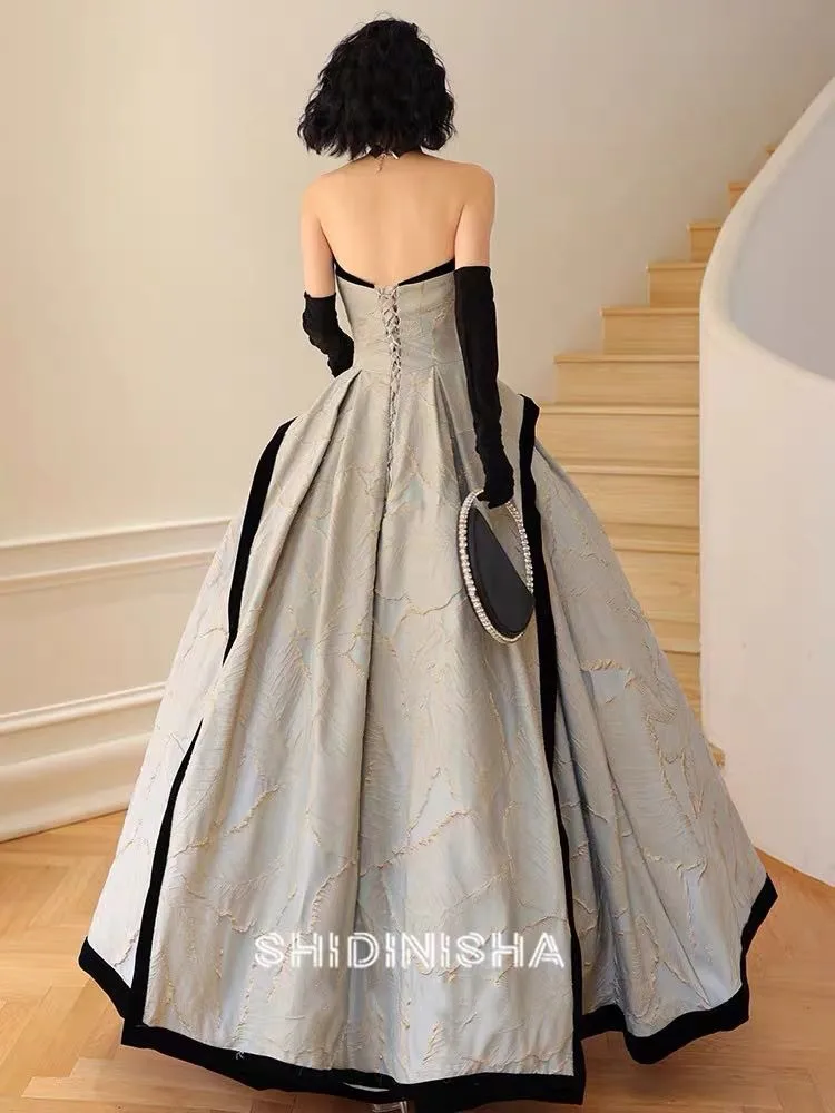 رداء De Soiree فساتين سهرة أنيقة مثير صديرية دائرية المرأة عارية الذراعين طويل ألف خط الدانتيل يصل حفلة خاصة فساتين Quinceanera Vestidos