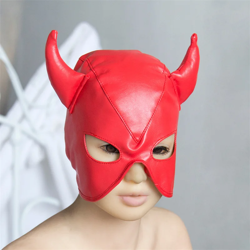 Moda Sexy hombres mujeres cuerno de buey Headear fetiche máscaras de PU mascarada de Halloween Cosplay fiesta de adultos tocado parejas juegos máscara con capucha