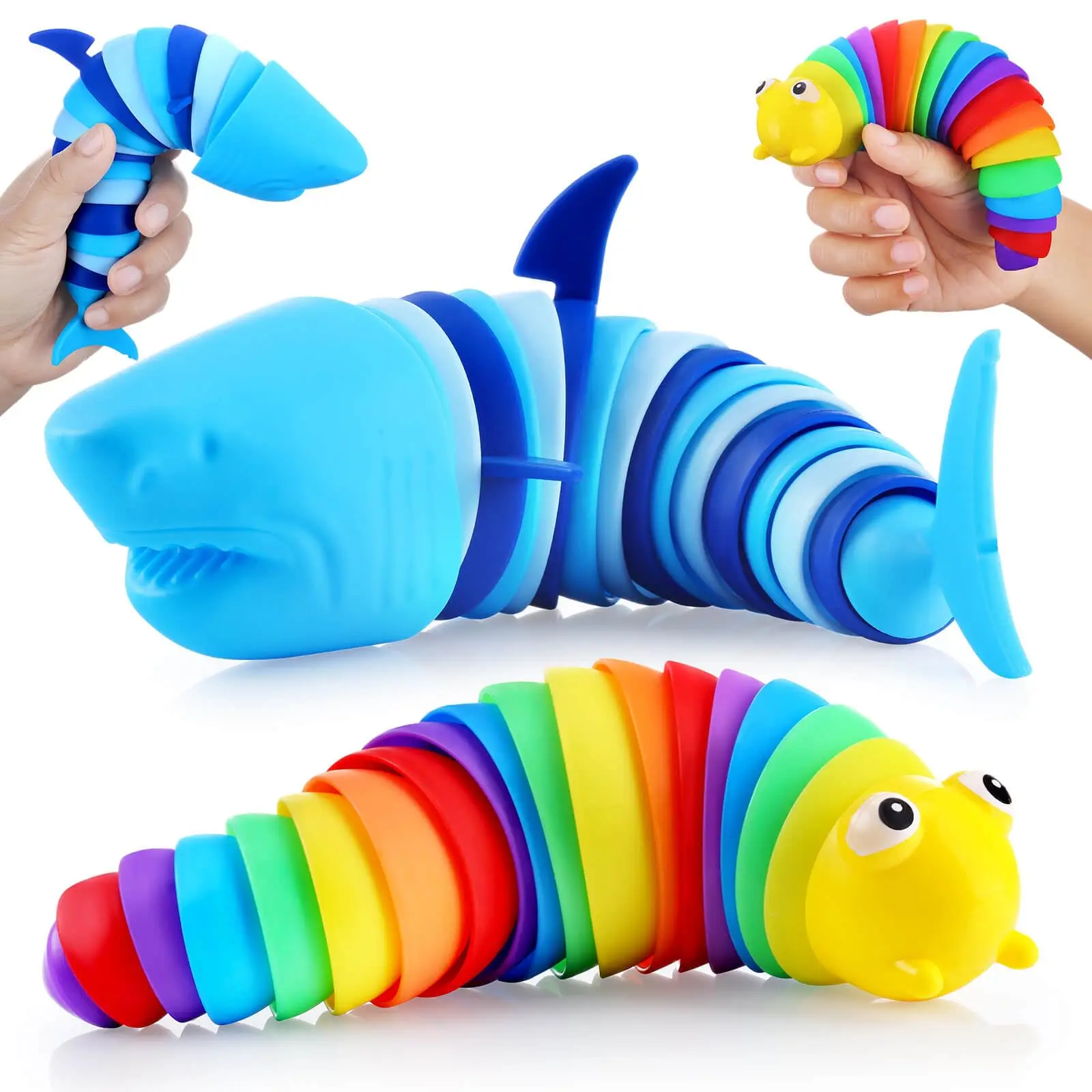 2 pieces of simulated caterpillar and shark, children's puzzle and educational stress relief toys, children's party gift table