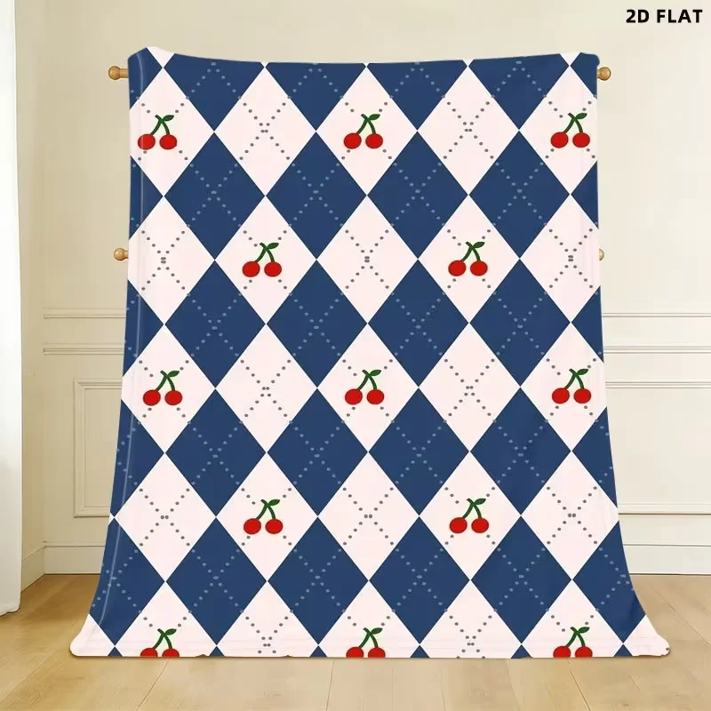 Retro Cherry Flower Checkerboard Blanket Soft All Season Sofa Bed Decor Travel Nap Blanket Vintage Style for Bedroom Dorm