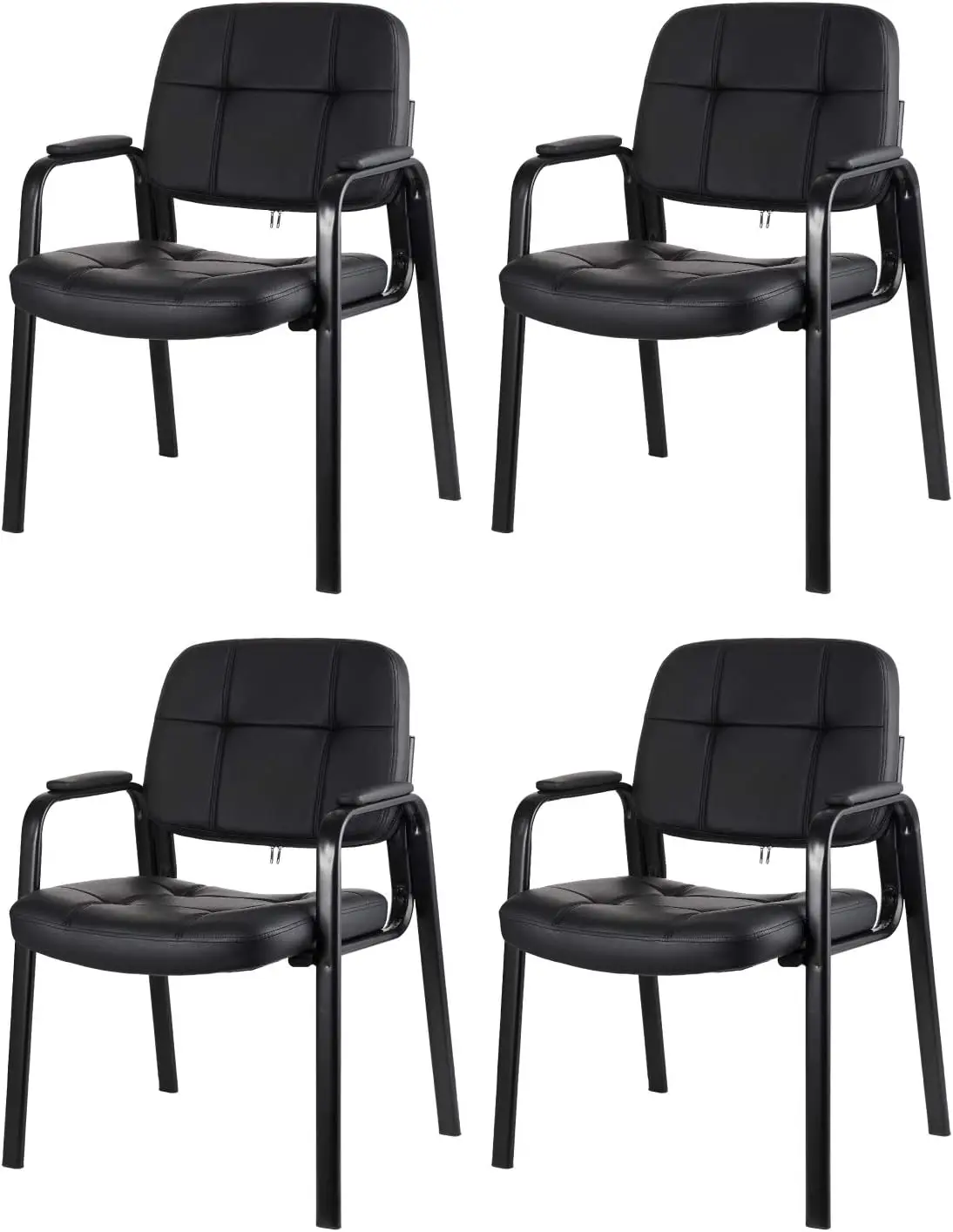 

Waiting Room Guest Chair with Bonded Leather Padded Arm Rest for Office Reception and Conference Desk Black 4 Pack