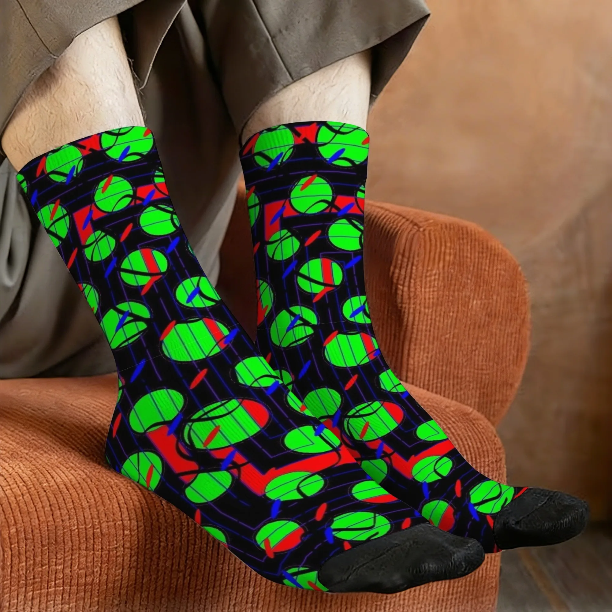 Novel Harajuku retro street style abstract geometric color-blocked print men's socks for crazy parties and holiday fun gifts