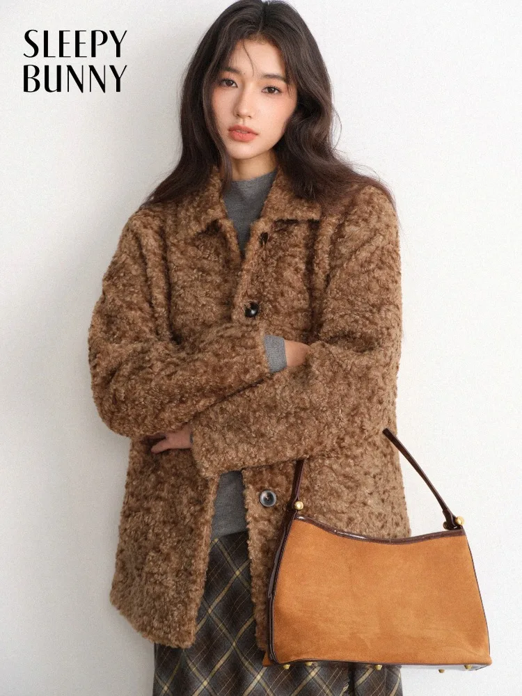 

Винтажное шерстяное пальто в стиле овчины для женщин, женская теплая зимняя куртка с отложным воротником, свободная повседневная толстая плюшевая верхняя одежда