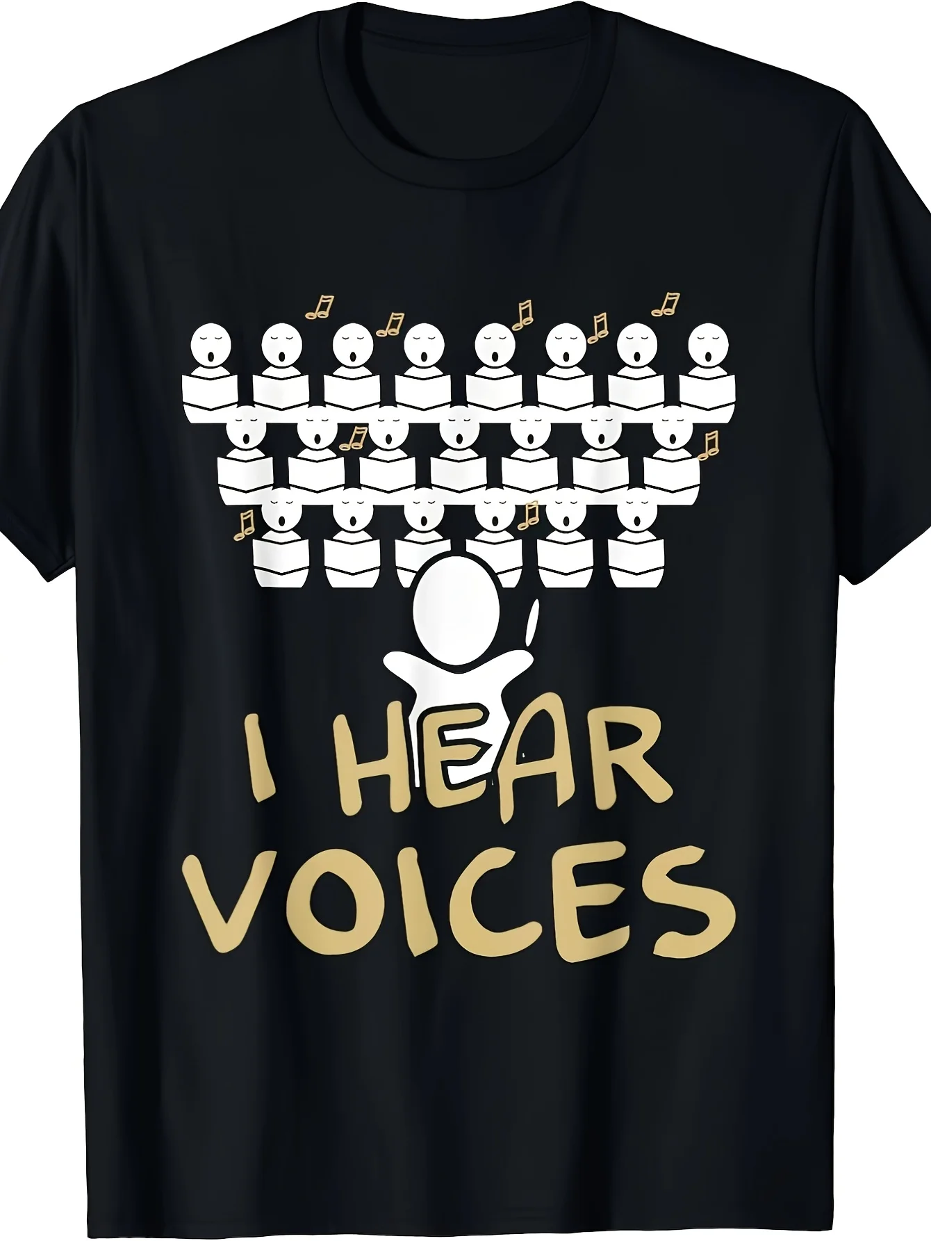 Funny for Choir Teacher T-Shirt - I Hear Voices Graphic Print with Singing for Choir Members & Music Notes - Adult Black Casual Crew Neck Tee - Humorous Music Lovers Gift Durable Cartoon Design for Ch Same Style for Men And Women 2026 Summer Short-S