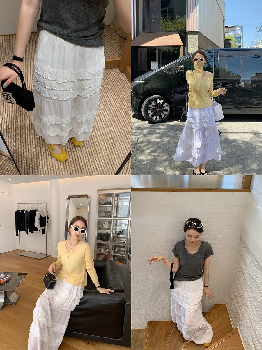 

Легкая женская юбка-миди А-силуэта Landbeige с эластичным поясом, белая, пышная, для повседневной носки, летняя, стандартная длина