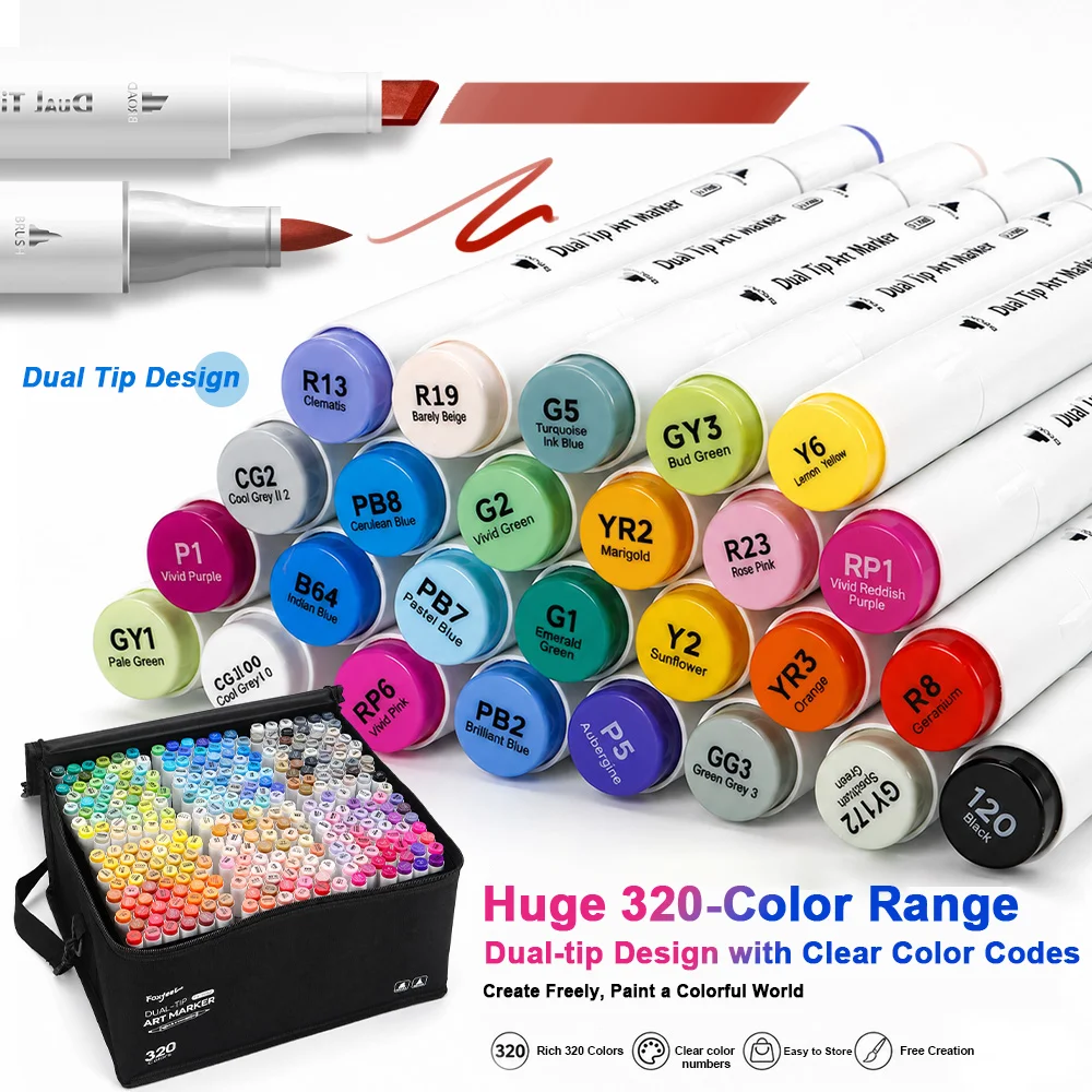 320 Colors Alcohol Drawing Markers Dual Tip Permanent Art Sketch Markers for Illustration School Supplied