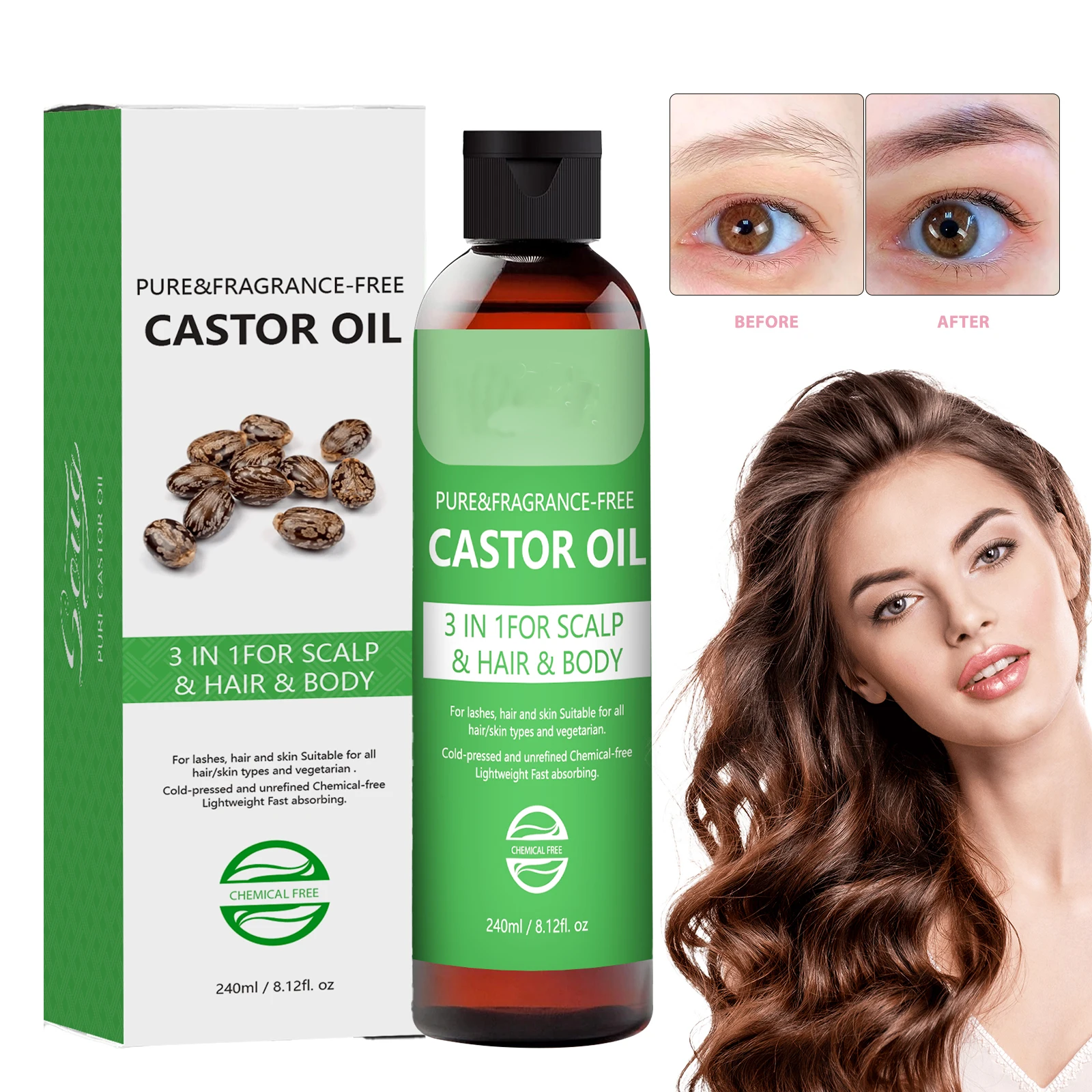 240ML Jamaican Black Castor Oil Hair Growth Strengthening Oil Multifunctional Hair Nourishing Oil Hair Scalp Care Massage Oil