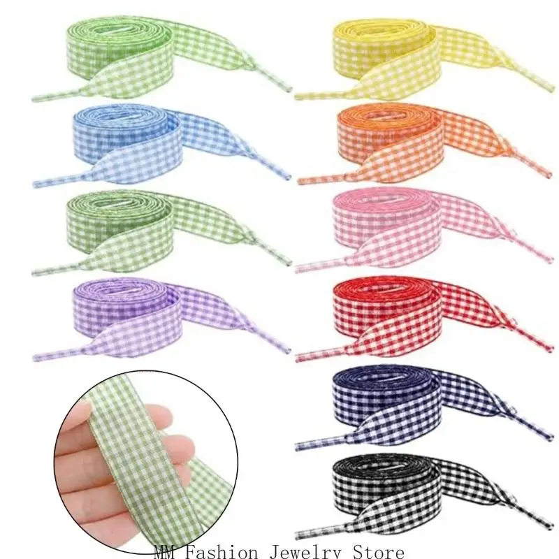 DIY Sewing Ribbon Pack of 10 with Gingham Soft Shoe Ribbon for Casual Shoes, Canvas Footwear, and Everyday Outfit D0UB