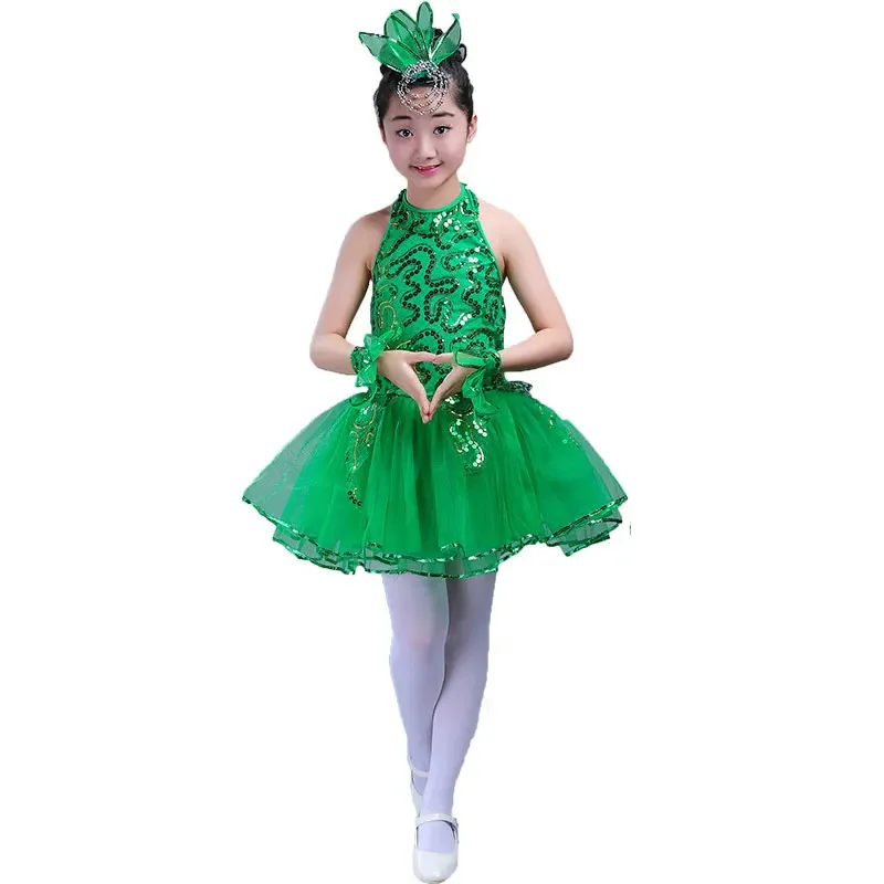 Green Girls Ballet Dress For Children Girl Jazz Dance Costumes For Girls Dance Dress Girl Performance Costume  Stage Dancewear