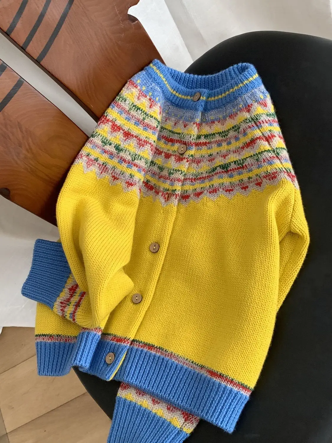 Kinderkleidung im koreanischen Stil 2026 Neue Winter Vintage Fair Isle Jacquard Strickjacke für Mädchen – Detail 7
