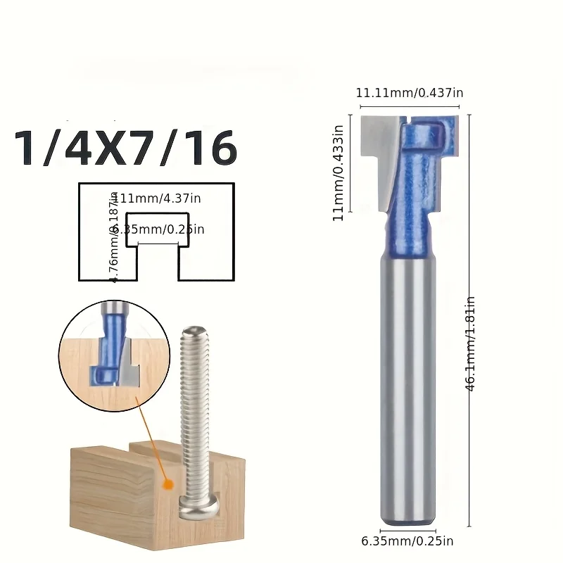 ‌6.35mm Shank Mortising Chisel Router Bit - Double Edge T-Slot Groove Knife for Lock Holes & Photo Frames