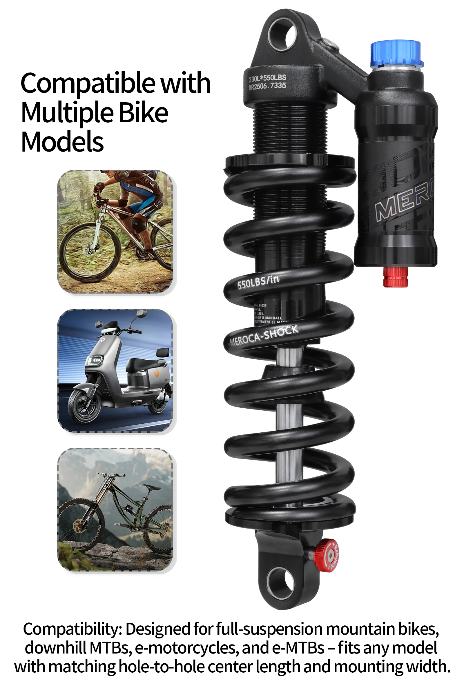 MEROCA RCT2 Mountainbike-Federstoßdämpfer 190 mm/210 mm/230 mm mit Luftdruck-/Dämpfungseinstellung DH XM MTB-Stoßdämpfer – Detail 8