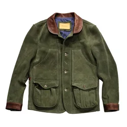 High Quality Plus Size Genuine Leather Clothing Men's Lapel Casual Suede Cowdide Jackets