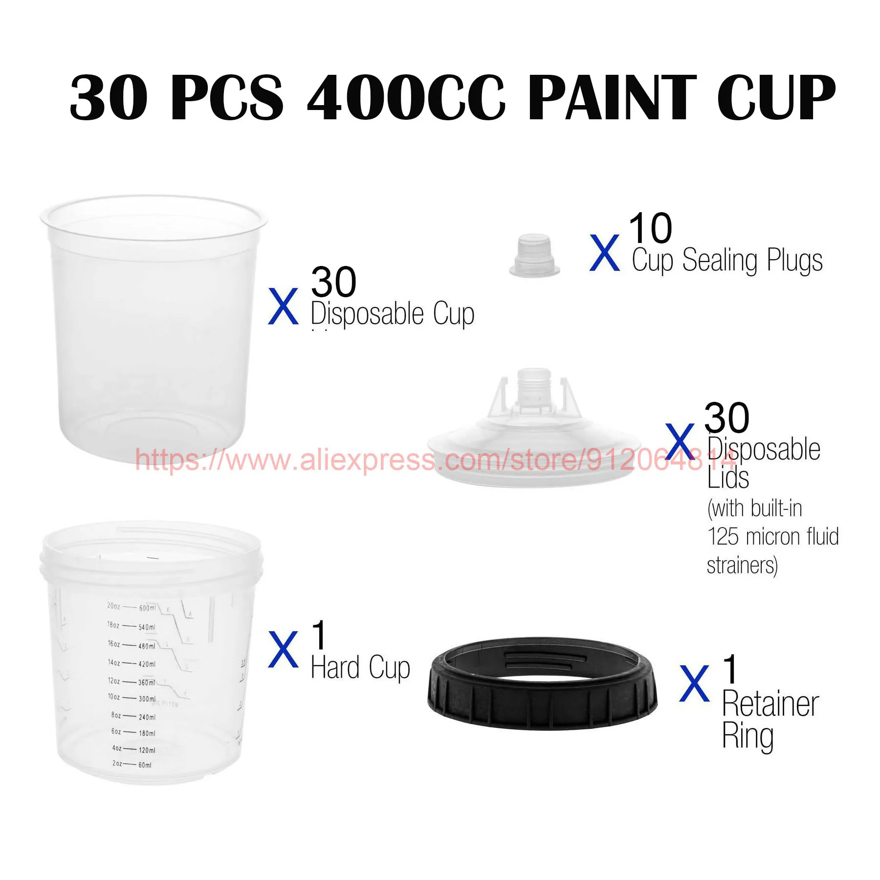 10/20/30/50 PCS Paint Adapter Spray Gun Paint Mixing Cup No-Clean Spray Gun Tank Paint Tank 165/400/600ml Disposable Paint Cup