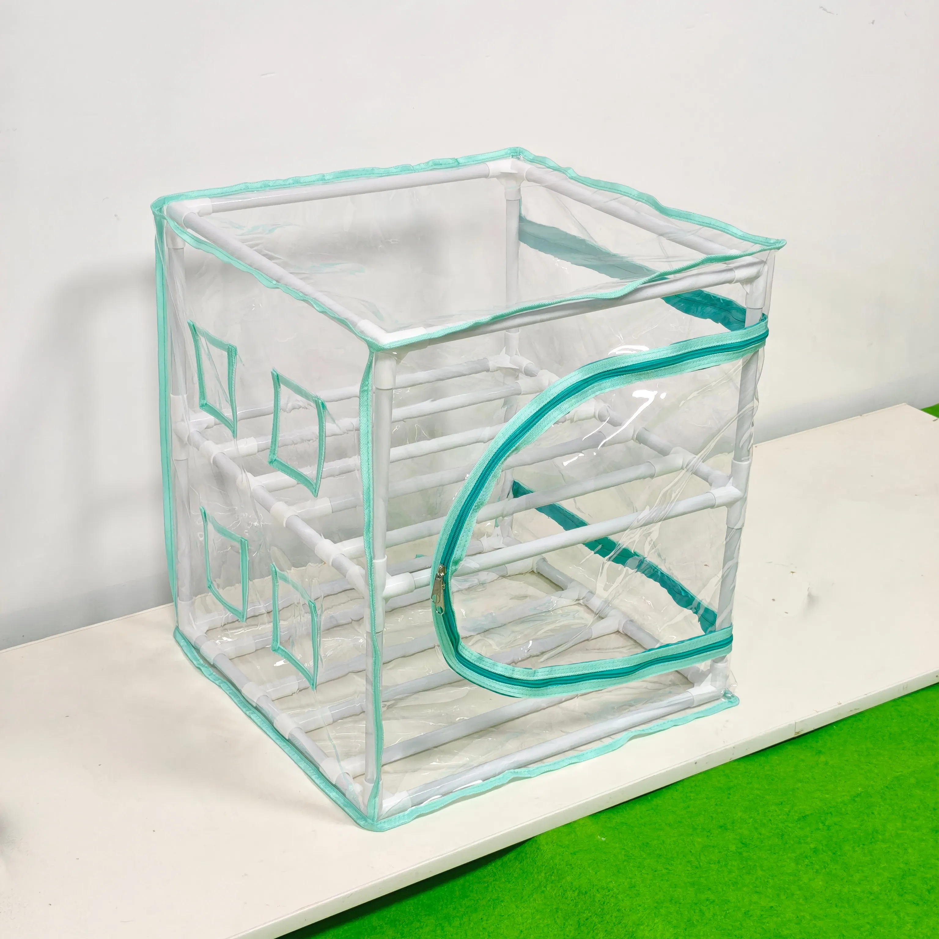 3D Printer Filament Storage Rack 2 Tier with Clear Dust Cover, Mint Green Border Design, Bonus Hammer Included