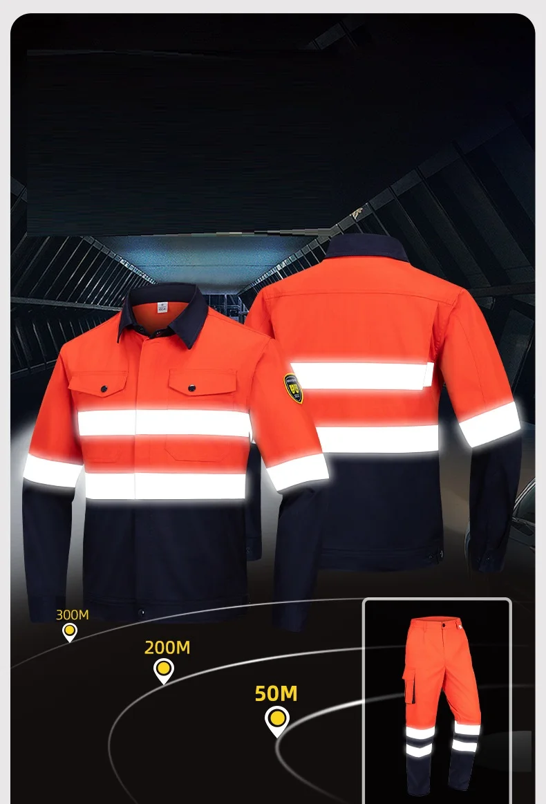Anti static Hi Vis Reflective Safety Work Polo Shirt and trousers Men Women Long Sleeve with Pocket Workwear Two Tone Miner suit