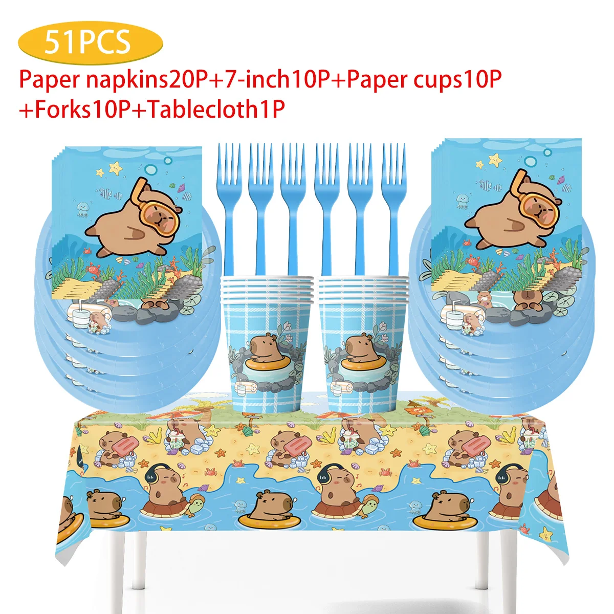 Kapibala Theme Capybara Birthday Decorations Tableware Cup Plate Napkins Banner Tablecloth Kids Festivals Party Event Supplies