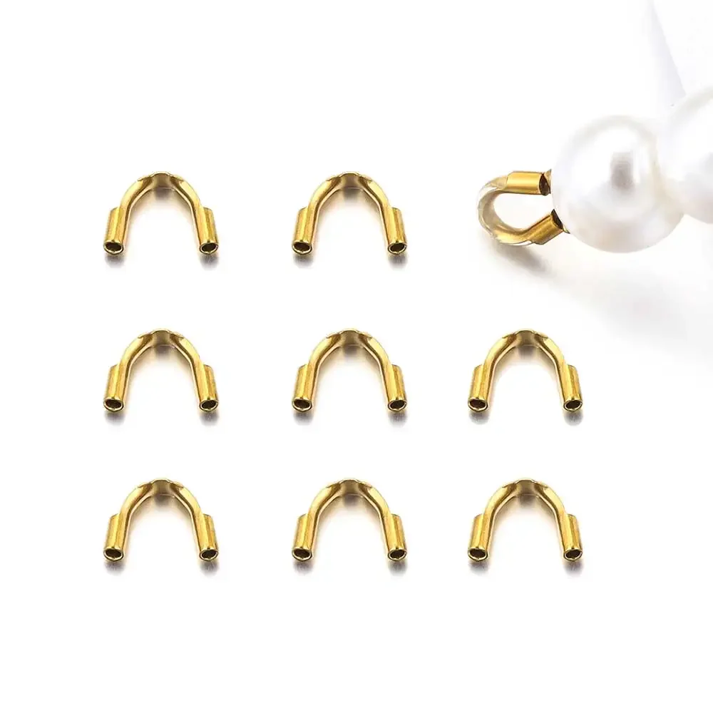 50pcs Stainless Steel Gold Color Wire Protectors Tip Clasp U Shaped Connector for DIY Necklace Bracelets Jewelry Making Material