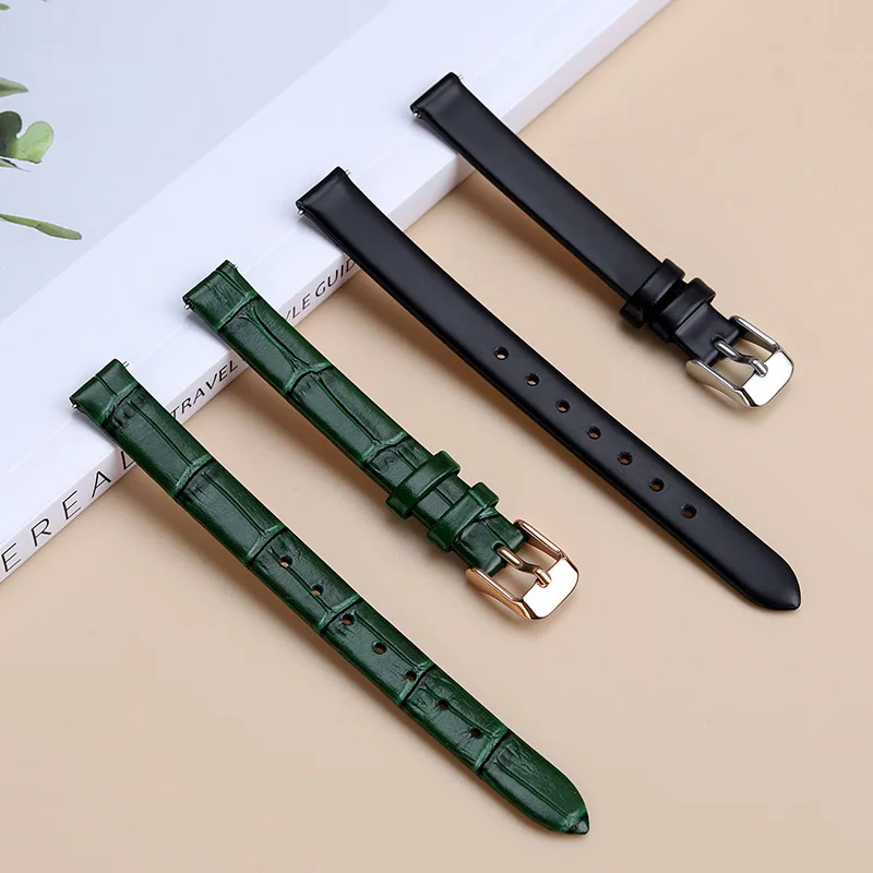 10mm 12mm 14mm green black cowhide leather women strap FOR DW watch QUADRO retro small green watch DW00100445 small square watch