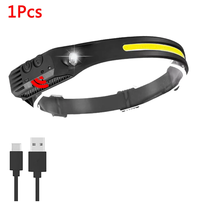 1~5Pack Headlamp USB Rechargeable LED Sensor Flashlight XPE+COB Torch Camping Waterproof Headlight for Fishing Lantern, image 8