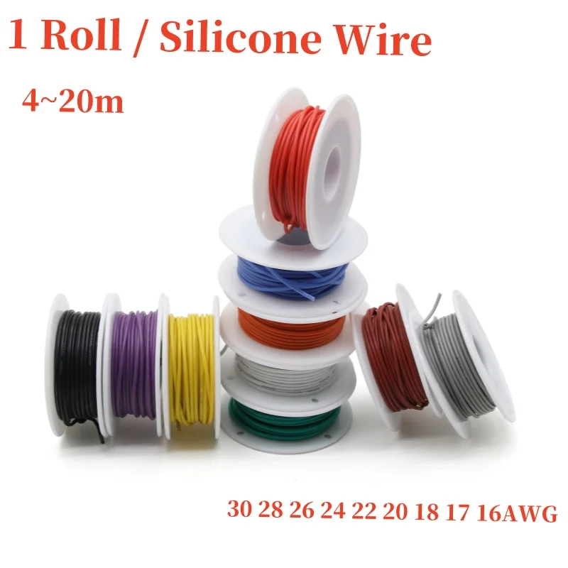 16/17/18/20/22/24/26/28/30 AWG Cable Soft Tinned Copper High Temperature Resistant Silicone Cable With Spool for Electrical/Car