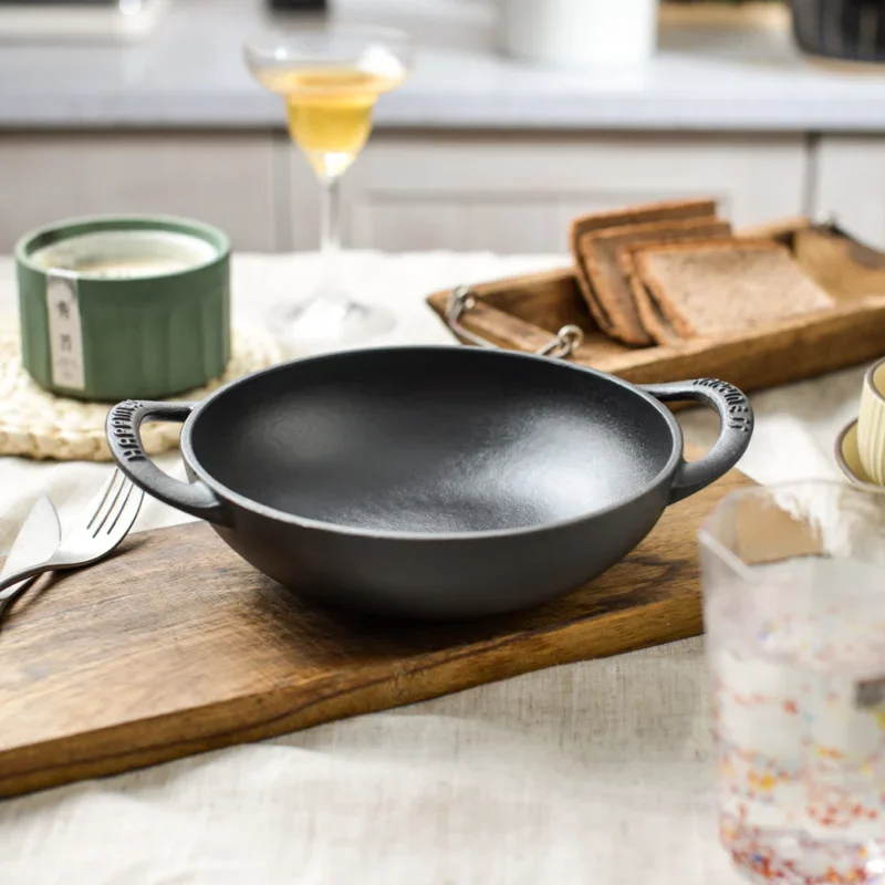 Twoear Small Frying Pan 19CM Cast Iron Nonstick Thickened Mini Pan Small Happiness Iron Pan Without Coating