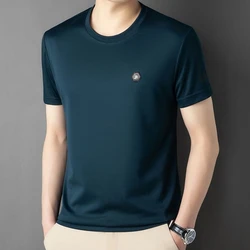 High End Men's Round Neck Mulberry Silk T-shirt 2024 New Summer Short Sleeve Sport Tops Luxurious Men Casual Tee Clothing D0167