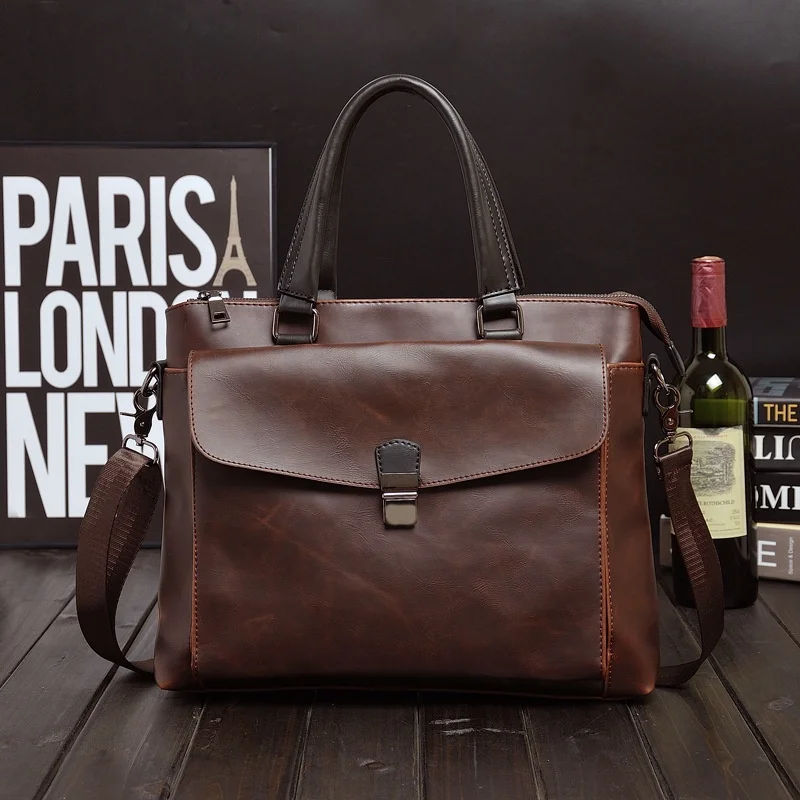 Crazy Horse Leather Man Briefcases Fashion Handbags Retro Male Business Bags Men Shoulder Bags