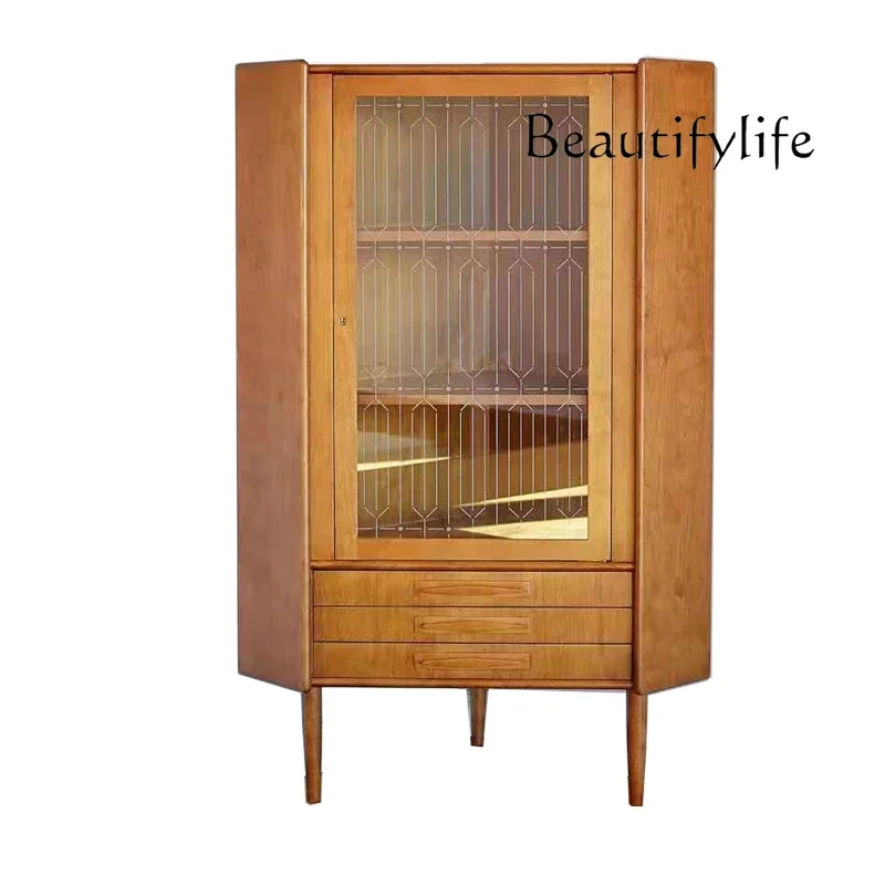 

Medieval triangle retro mcm style wine cabinet storage side corner cabinet