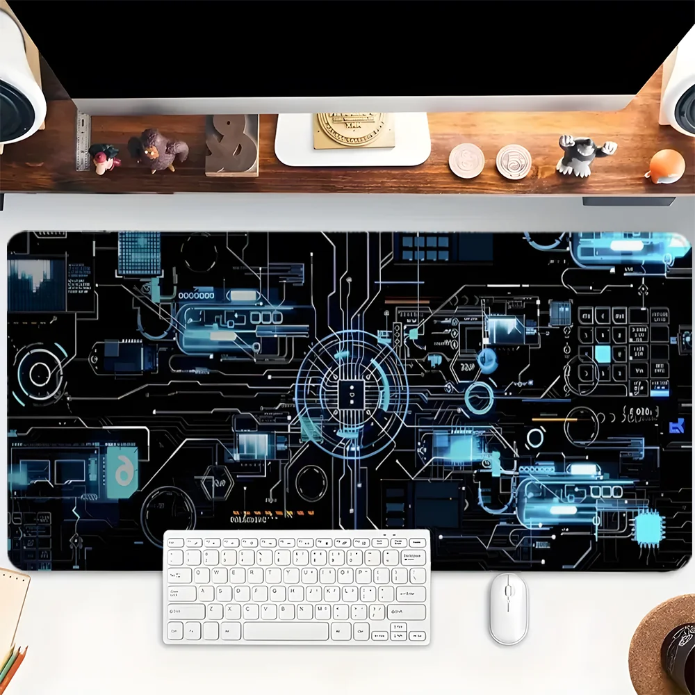 

Коврик для мыши в техническом стиле, милый игровой коврик для мыши XXL, резиновая основа с прошитыми краями, нескользящий настольный коврик, компьютерные большие настольные аксессуары