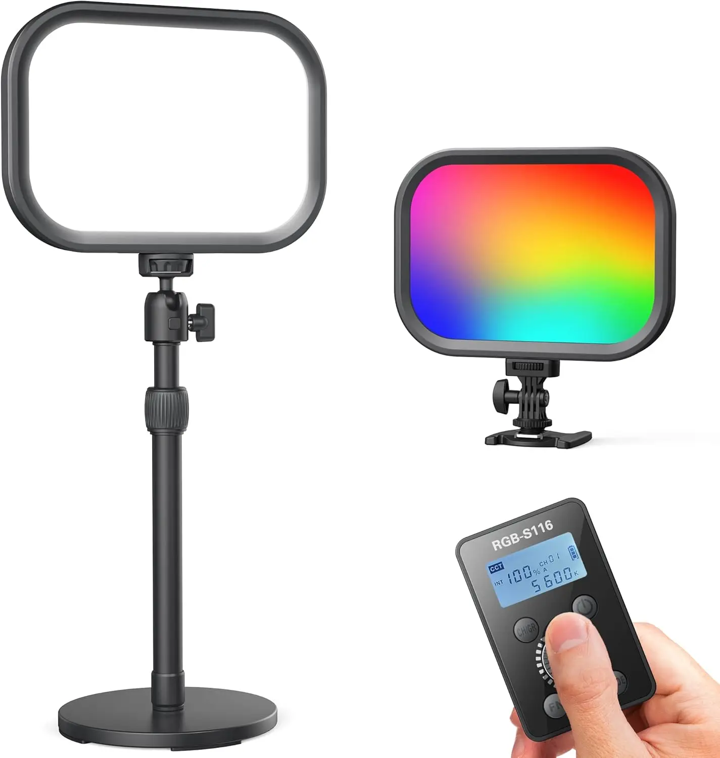 Streaming Key Light with RGB, Studio Light with Remote Control and Desk Stand for Live Streaming Video Calls Photography, 1