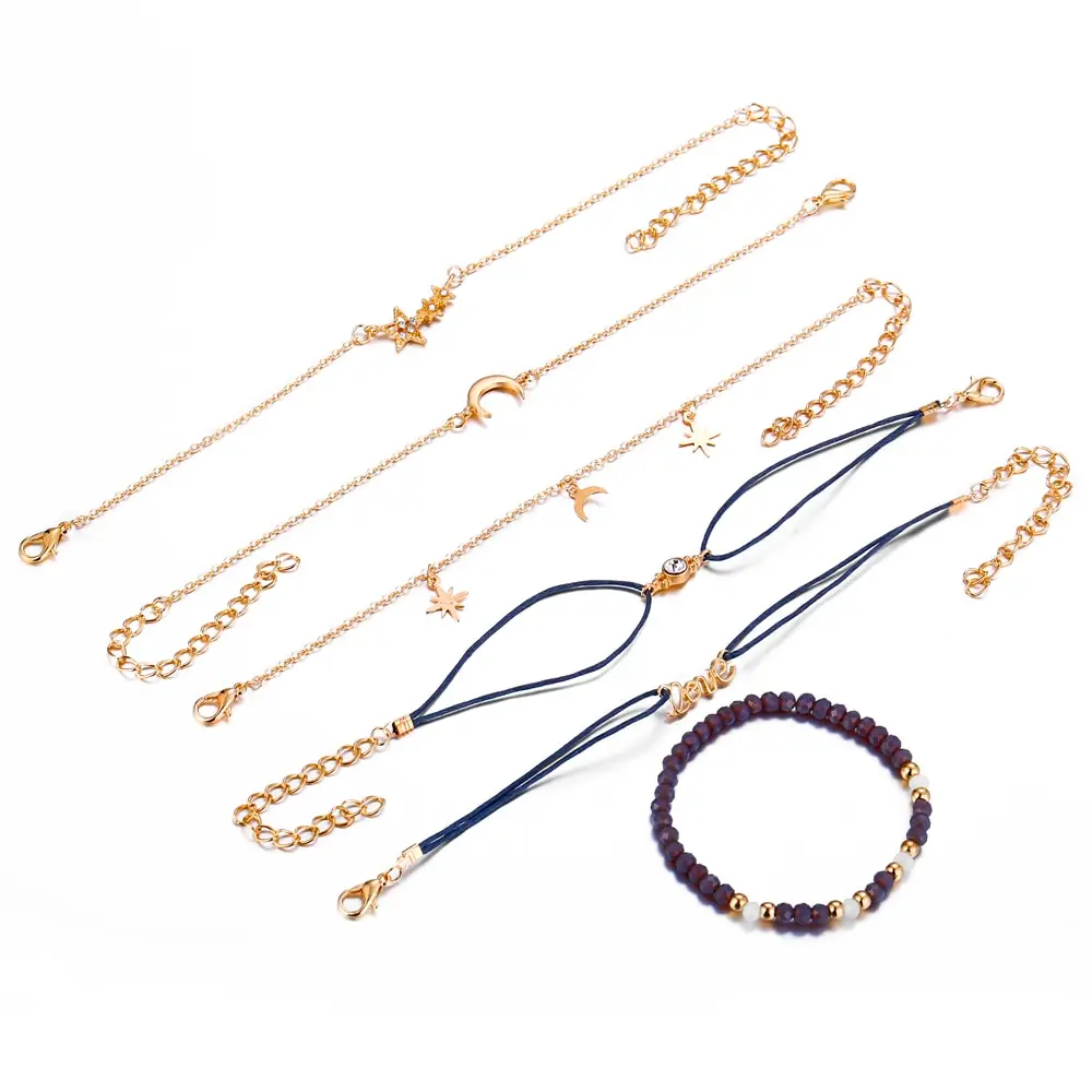 6 مجموعة مجوهرات نسائية بسيطة مزاجية أزياء جديدة الحب الخماسي سوار القمر #4