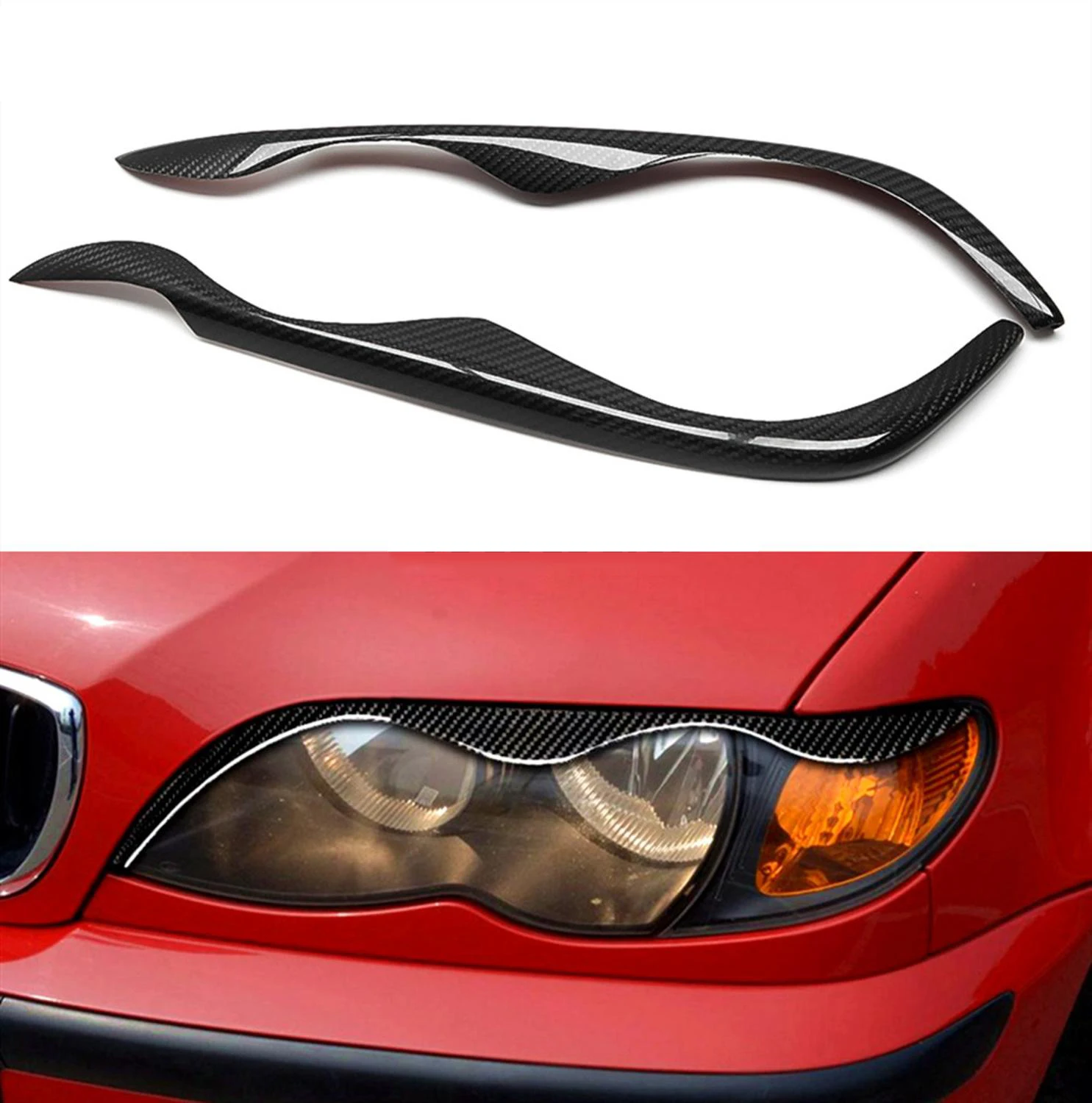 Real Carbon Fiber Headlight Eyebrow Eyelid For BMW E46 98-04 3-series