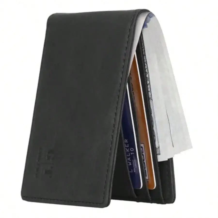 

Mens Wallet RFID Blocking Slim Minimalist Bifold Wallet With ID Window Business Card Holder Thin Front Pocket Design Stylish Wallet For Men Teen Boyfriend Husband Black