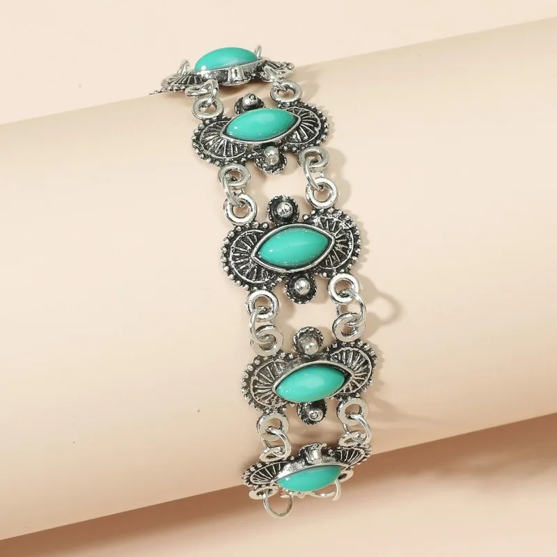 Fashion Ethnic Bohemian Bracelets & Bangles for Women Blue Stone Vintage Beach Boho Flower Oval Adjustable Bracelets Jewelry