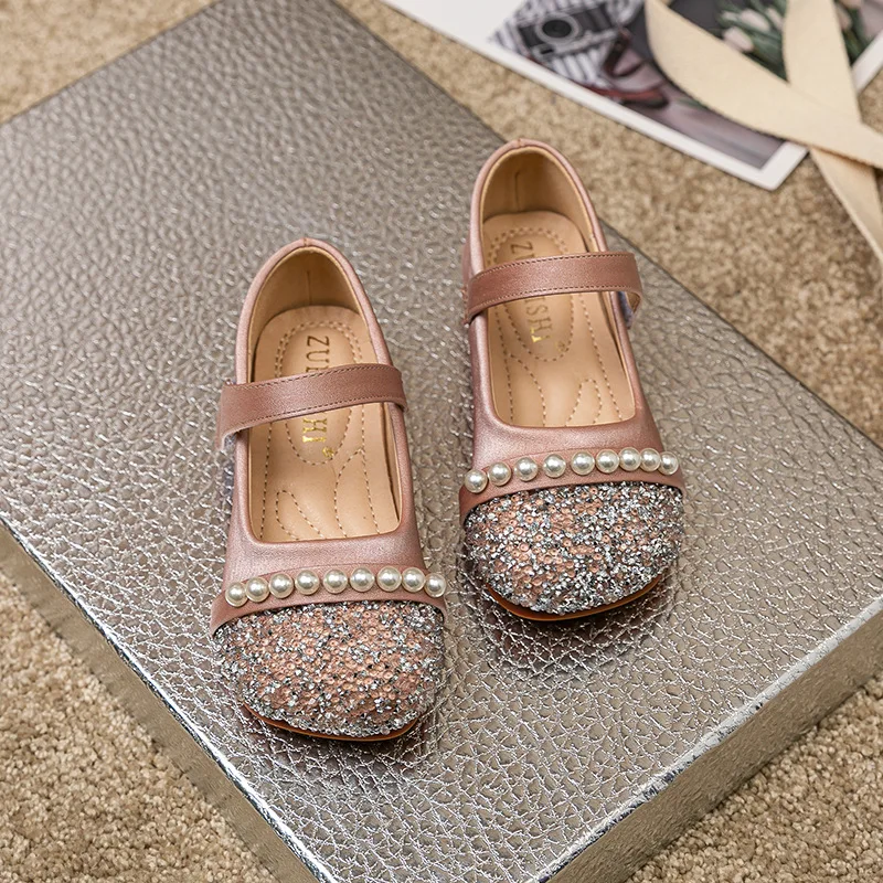 Summer Bead Mary Janes Flats Fling Princess Glitter Girls Shoes Baby Dance Shoes Kids Sandals Children Wedding Shoes