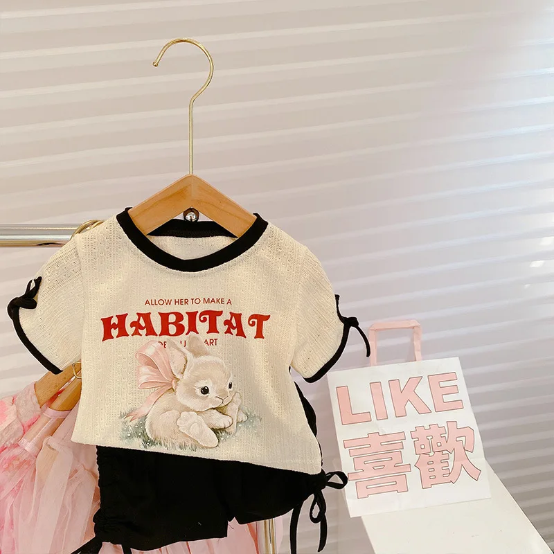 

Girls' Fashionable CartoonTT-shirt2024Summer New Style Children's Western Style Printed Short-Sleeved Cute Shirt for Little Girl