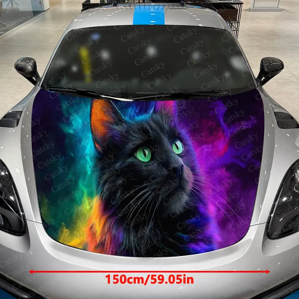 Star Domain Spirit Cat Car Vinyl Wrap, PVC Material Waterproof Car Hood Sticker, Self-Adhesive Scratch-Resistant Stickers for En