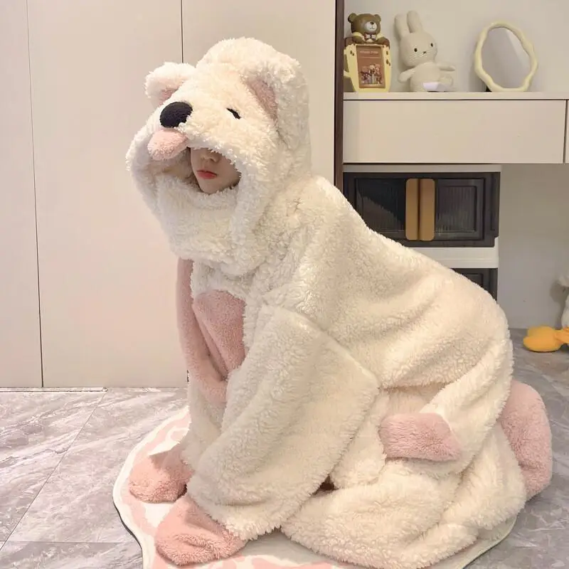 

Cartoon Dog Autumn Winter Women's Pajama Set Comfortable Sleepwear Hooded Warm Comfortable Sleepwear Long Sleeve Home Clothes