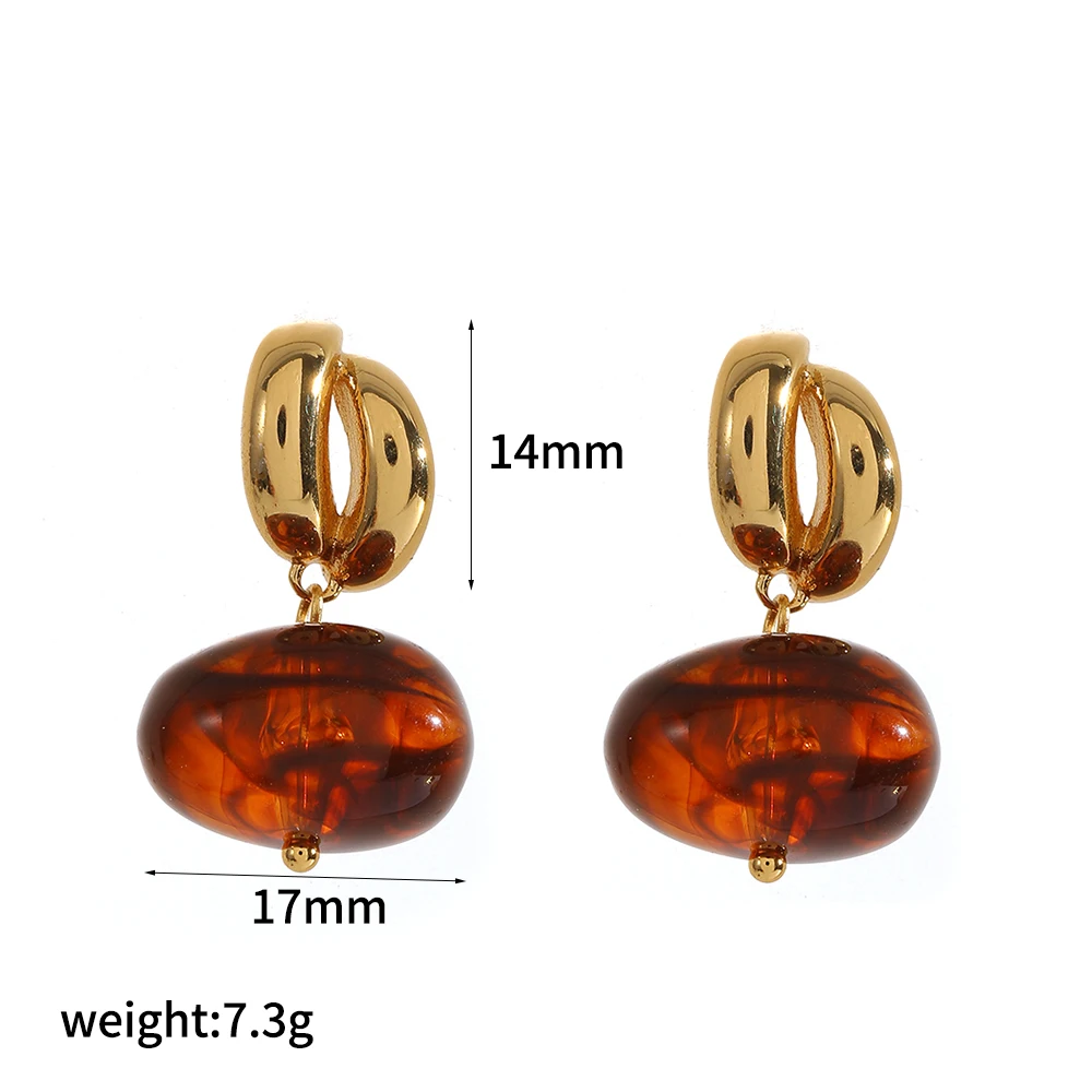 Retro-Ohrringe mit geometrischem Muster aus Kunstharz für Damen, 18 Karat vergoldete Edelstahl-Ohrringe, schlichter Modeschmuck, Geschenk für Mädchen. – Detail 5