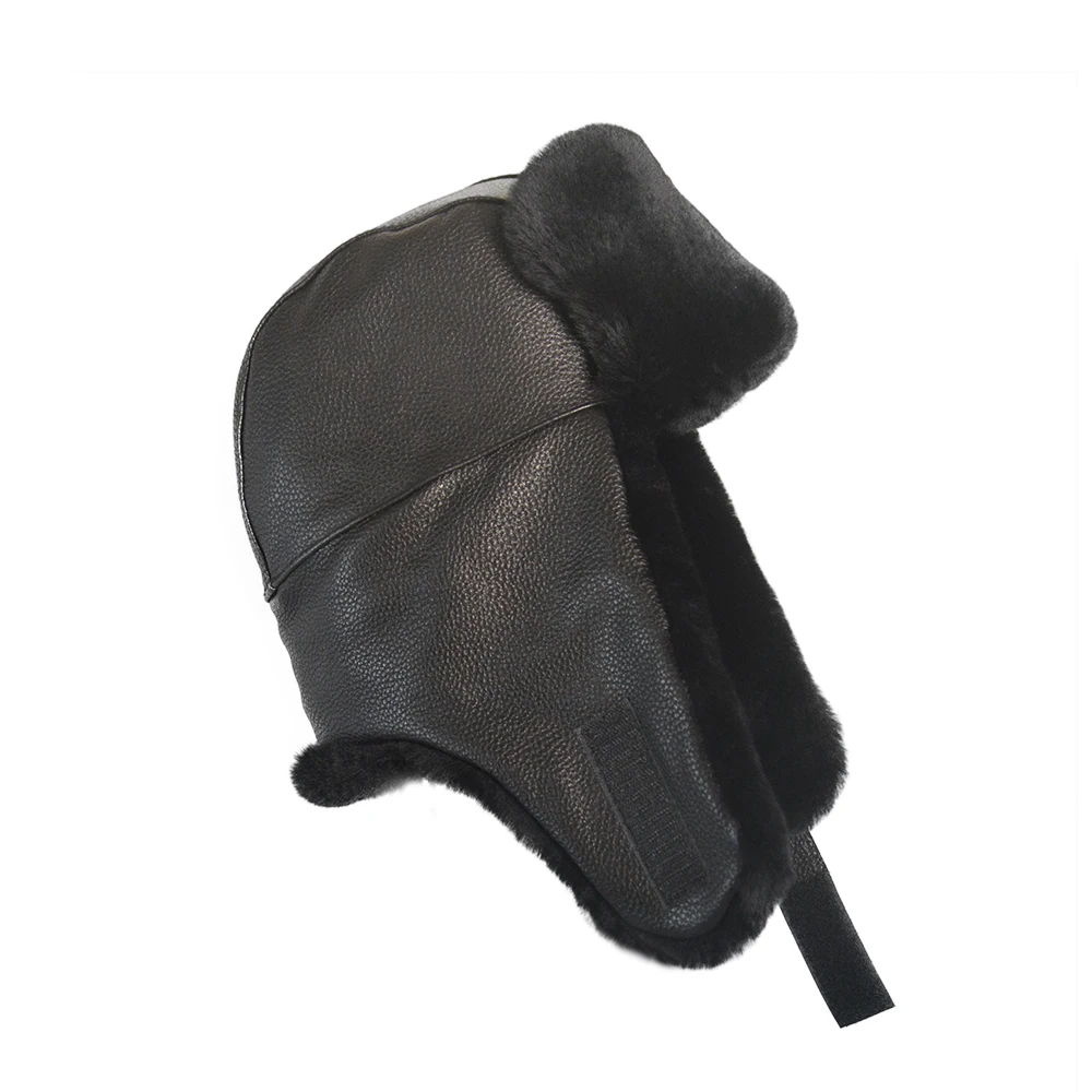 

New Hot Sale Unisex Real Wool Bomber Hat Ushanka Cap Trapper Russian Men Women Ski Hats Caps Real Sheepskin Leather Winter Warm