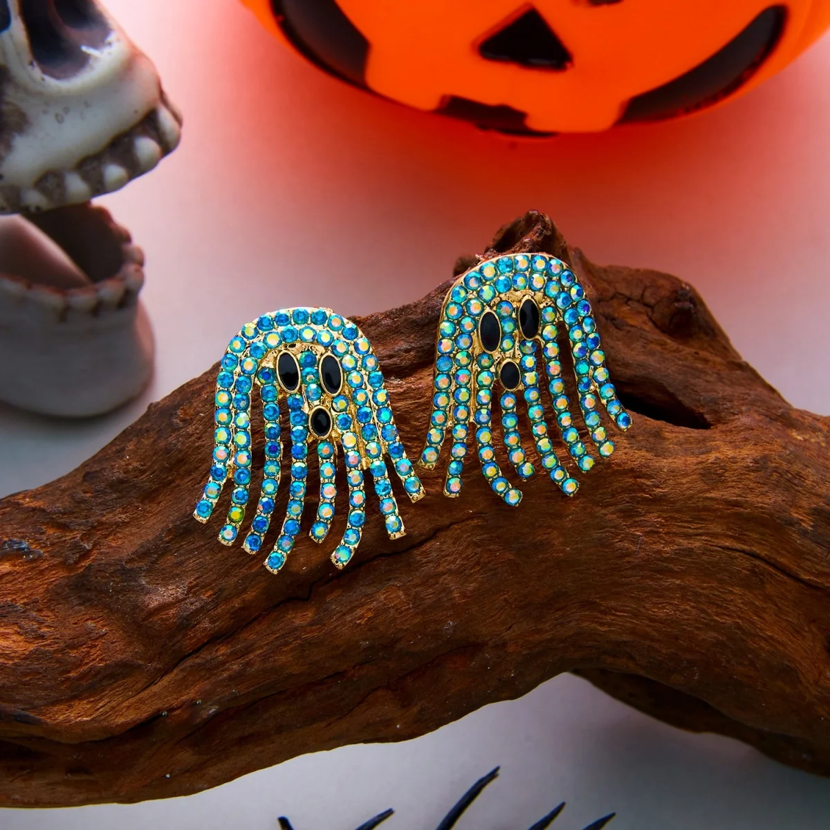 Niedliche Cartoon-Geister-Ohrstecker mit Strass und Quasten für Damen, Punk-Geister-Ohrringe, Halloween-Karneval-Party-Schmuck – Detail 23
