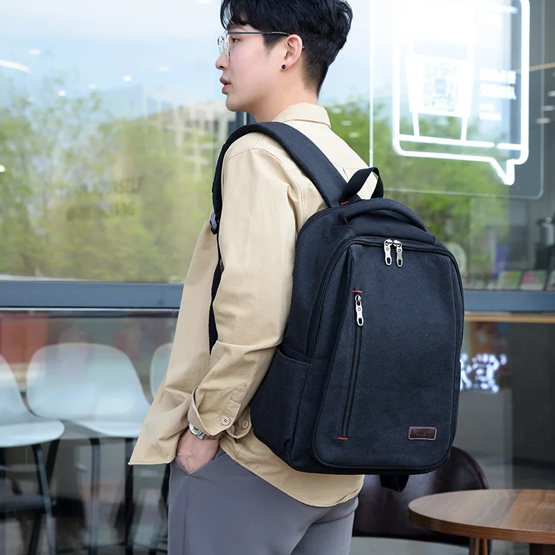 Men's Commute Canvas Backpack Simple Casual Unisex Travel Backpack Schoolbag Large Capacity Ins Wind Laptop Computer Backpack