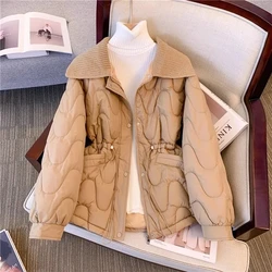 2024 New Women's Puffer Jacket Waist Hugging Down Jacket Cotton-Padded Clothes Chubby Clothes High Sense Western Sle Outerwear