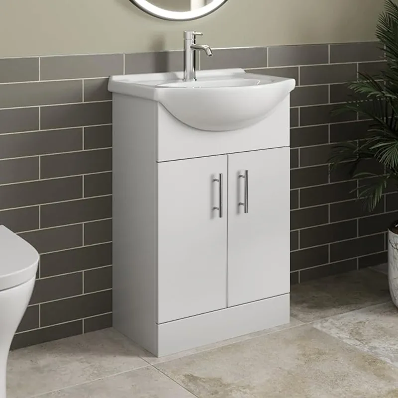 Modern Small MDF PVC Freestanding Furniture Cabinet Set White Bathroom Vanity Unit with Sink