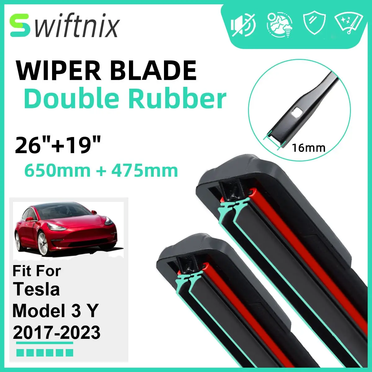 Double Rubber Car Wiper Blades for Tesla Model 3 Y 2017-2023 Front Windscreen Windshield Rubber Car Accessories 2021 2022 2023