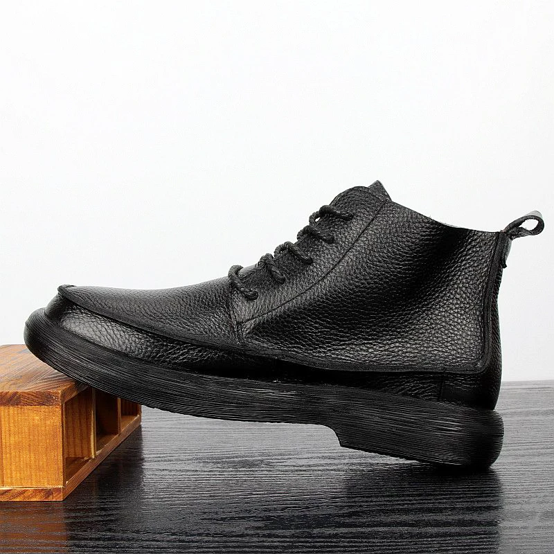 LIHUAMAO black Cow Leather Work boots motorcycle western work casual Men Shoes outdoor footwear shoes winter oots