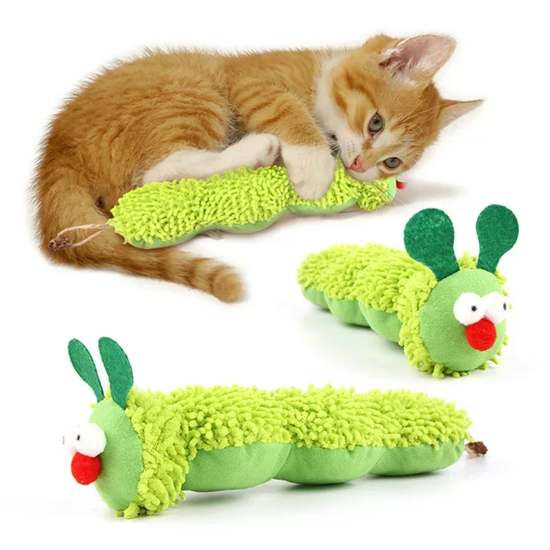 Juguetes para gatos: Oruga de peluche resistente a arañazos y mordeduras, rellena de hierba gatera, auto-reparable, almohada de simulación.