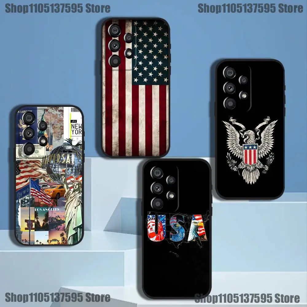 

Flag American USA Phone Case For Samsung Galaxy A73,31,32,72,41,53,52,71,22,5G,Note,J7,8,9 Soft Black Cover